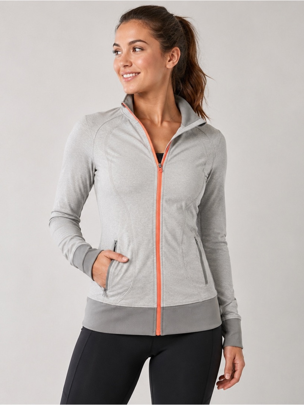 Lululemon Athletica nice Asana jacket nwt  size 12 light gray orange zipper